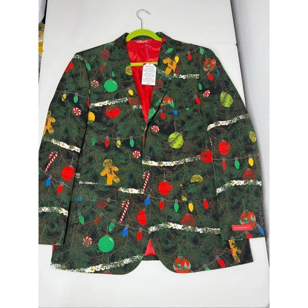 Shinesty Christmas Tree Camo Suit Jacket 46 Pants 36/34 NYE ugly Funny Sweater
